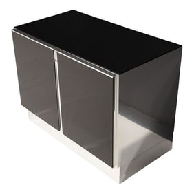 Late 20th Century Black Glass Top Sideboard/Cabinet With Chrome Trim Attributed to Ello
