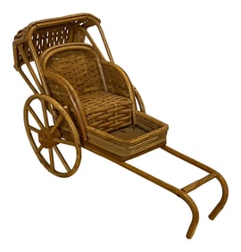 Vintage 1970s Bamboo Rickshaw Planter Stand