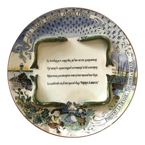 French Majolica Sardines Advertising Plate From " Freres Amieux" , 1890-1950