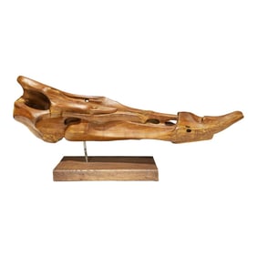 Organic Wood Sculpture Mounted on Base, Signed