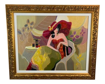 Lady in Red Painting by Isaac Maimon
