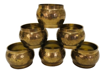 Vintage Hammered Brass Napkin Rings - Set of 6