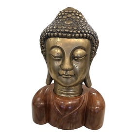 Bronze Buddha Statue on Wooden Base