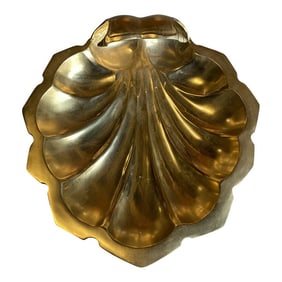 1970s Solid Brass Footed Shell Bowl