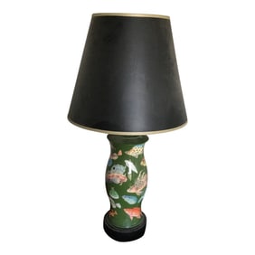 1990s Fish and Sea Life, Green Decoupage Lamp