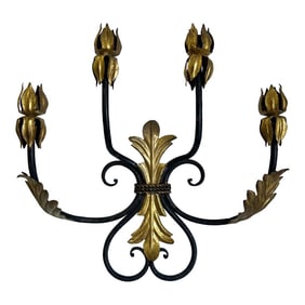Vintage Fleur De Lis Gilt Iron Candle Wall Sconce