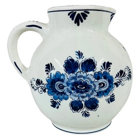 Late 20th Century Blue Delft Pitcher With Floral Pattern
