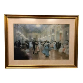 An Elegant Soiree - Vintage Copy of Watercolor Painting by French Artist Victor Gabriel Gilbert