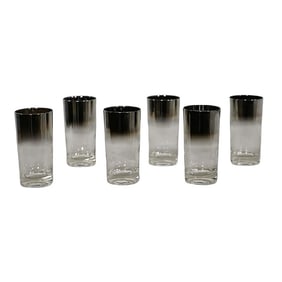 Mid Century Modern Silver Fade Highball Cocktail Glasses Style of Dorothy Thorpe Set of 6
