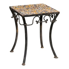Mid 20th Century Iron Side Table with Mosaic Tile Top
