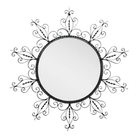 Vintage Mid 20th Century Wrought Iron Sunburst Wall Mirror