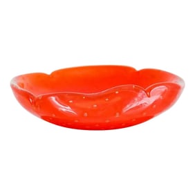 1960s Controlled Bubbles Art Glass Tangerine Glass Catchall Bowl