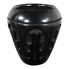Vintage Native American Black Santa Clara Pueblo Pot by Frances Chavarria