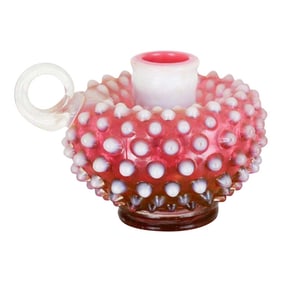 Antique Late 19th Century Cranberry Hobnail Art Glass Candle Holder