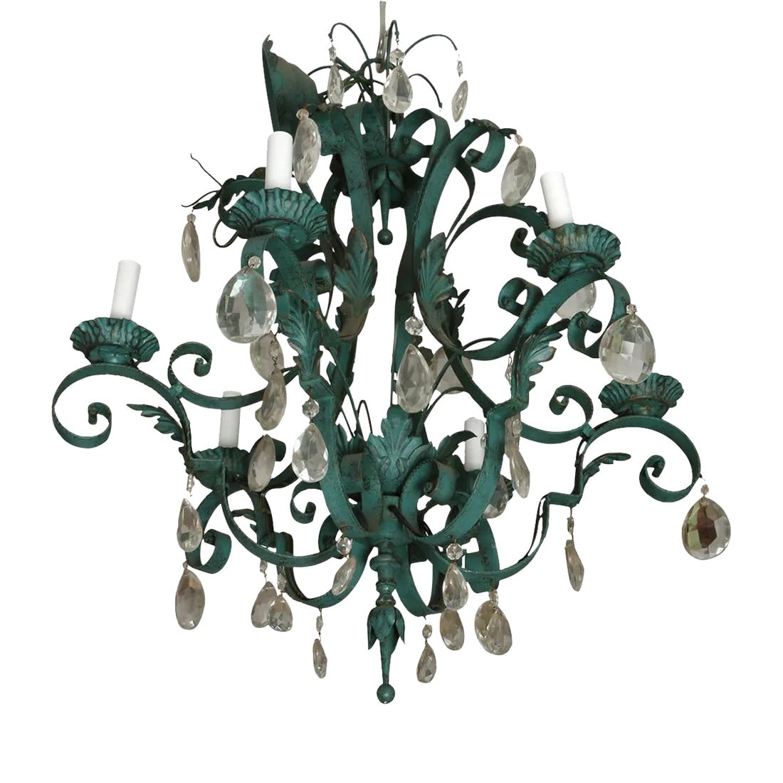 Verdigris Painted Tole and Iron Scroll Arm Chandelier With Crystals (1 of 3)