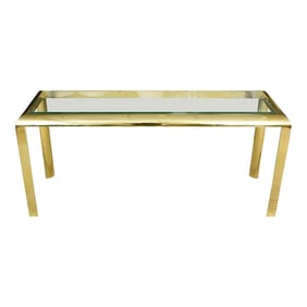 Modern Gold Tone and Beveled Glass Vintage Console Table