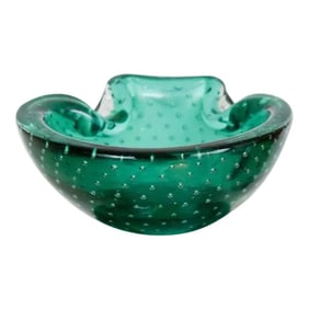 1960s Venetian Murano Glass Emerald Bullicante Bubble Dish
