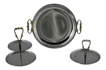 Kromex Chrome & Goldtone Serving & Tidbit Trays - Set of 3