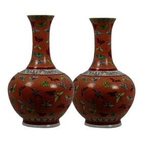 Enamelled Porcelain Vase Guang Xu- 1875 to 1908 - A Pair
