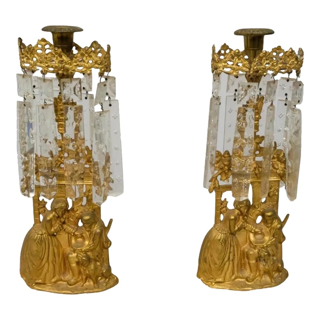 Pair of Mid 19th Century Gilt Metal Girandole Candlesticks Marble Base for Mantle (1 of 9)