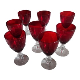 Vintage Ruby Red and Clear Wine Glasses