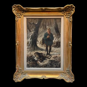 1874, O/B Hunting Scene, by EugÃ¨ne De La Kethulle (Belgian, 1823-1890)