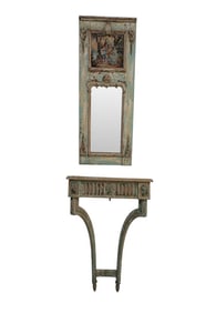 French Louis XVI Style Painted Console & Mirror