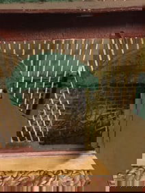 French Antique Birdcage, Paint Wire and Pewter on Stand