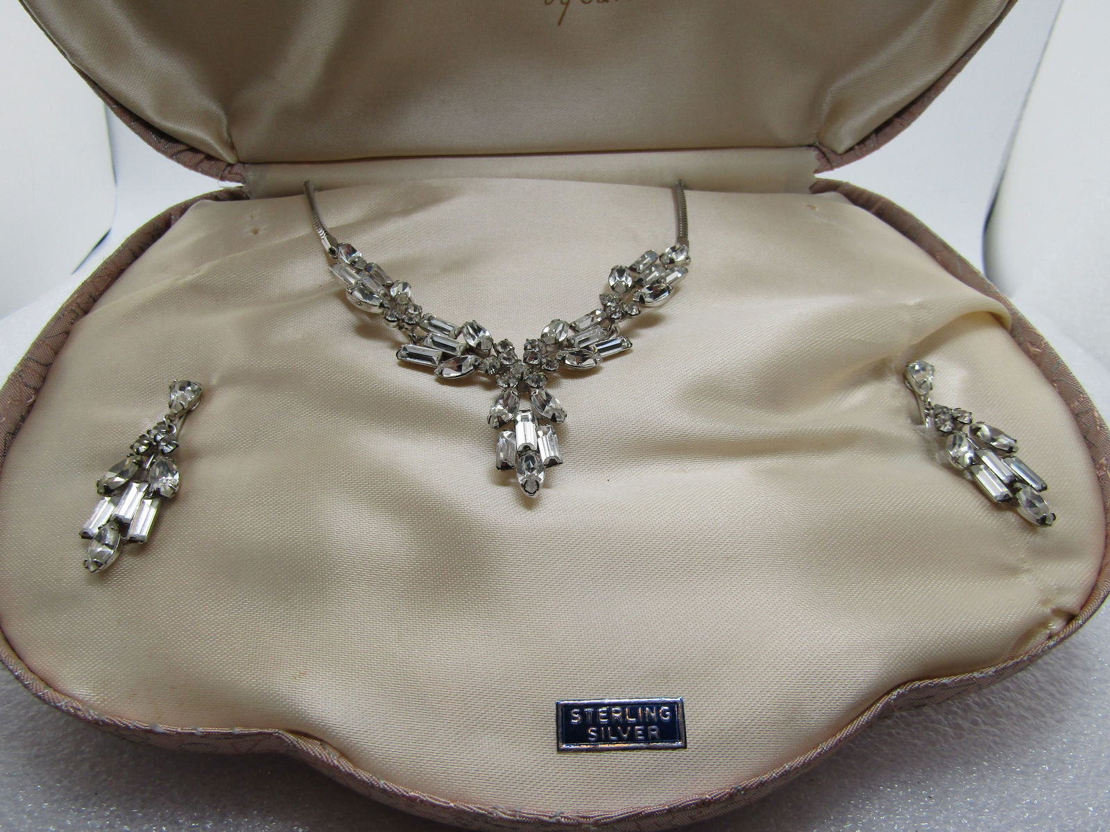 Vintage Sterling Rhinestone Demi Parure, Carl Art, Original Box, 1940's (1 of 15)