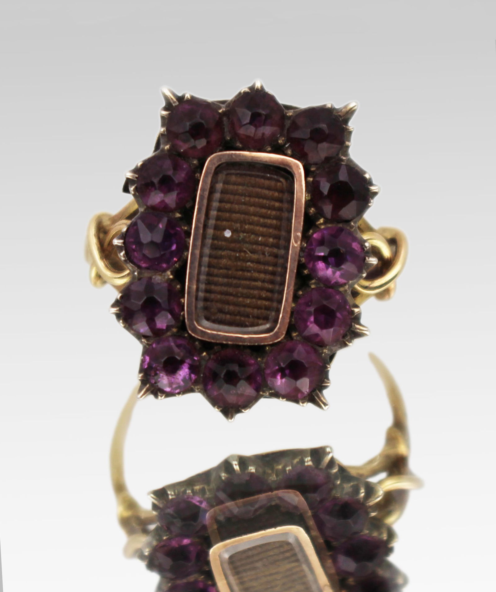Victorian Mourning Ring with Purple Glass Stones c.1860 (1 of 6)