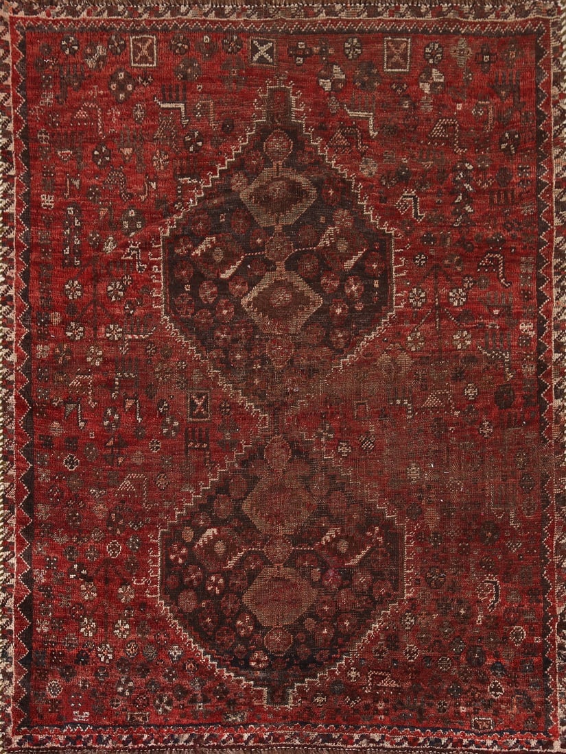 Pre-1900 Antique Qashqai Persian Rug 4x5 (1 of 20)
