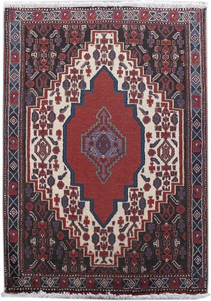 2.4 x 3.3 Ivory Persian Handmade Premium Wool Sanandaj Rug 81995 (1 of 6)