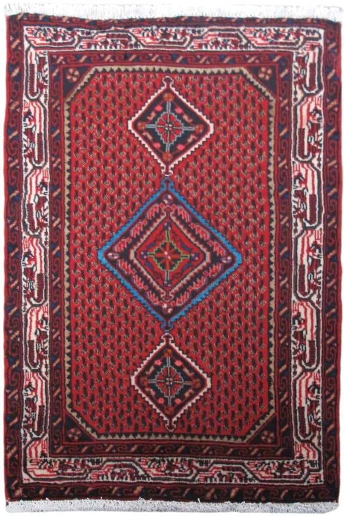 2.4 x 3.6 Red Persian Hamadan Rug 82128 (1 of 6)