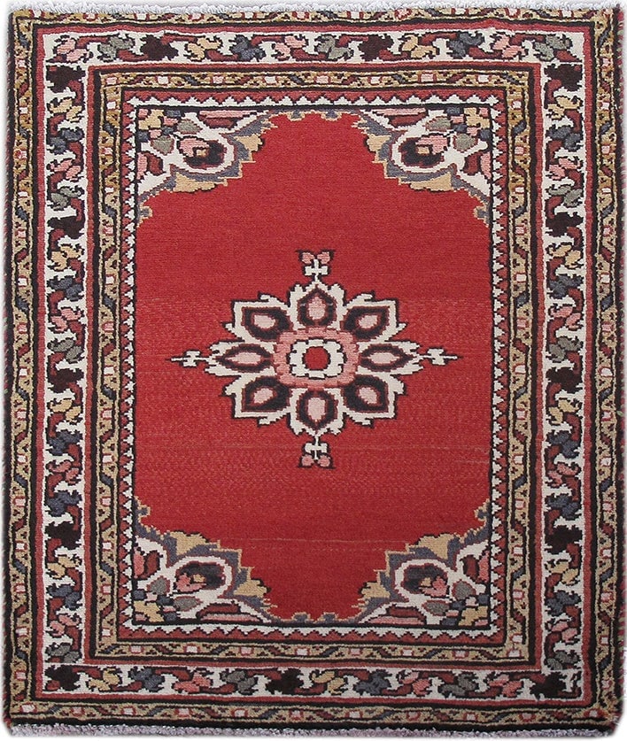 2.4 x 2.10 Red Persian Hamadan Geometric Motifs Rug 82052 (1 of 6)