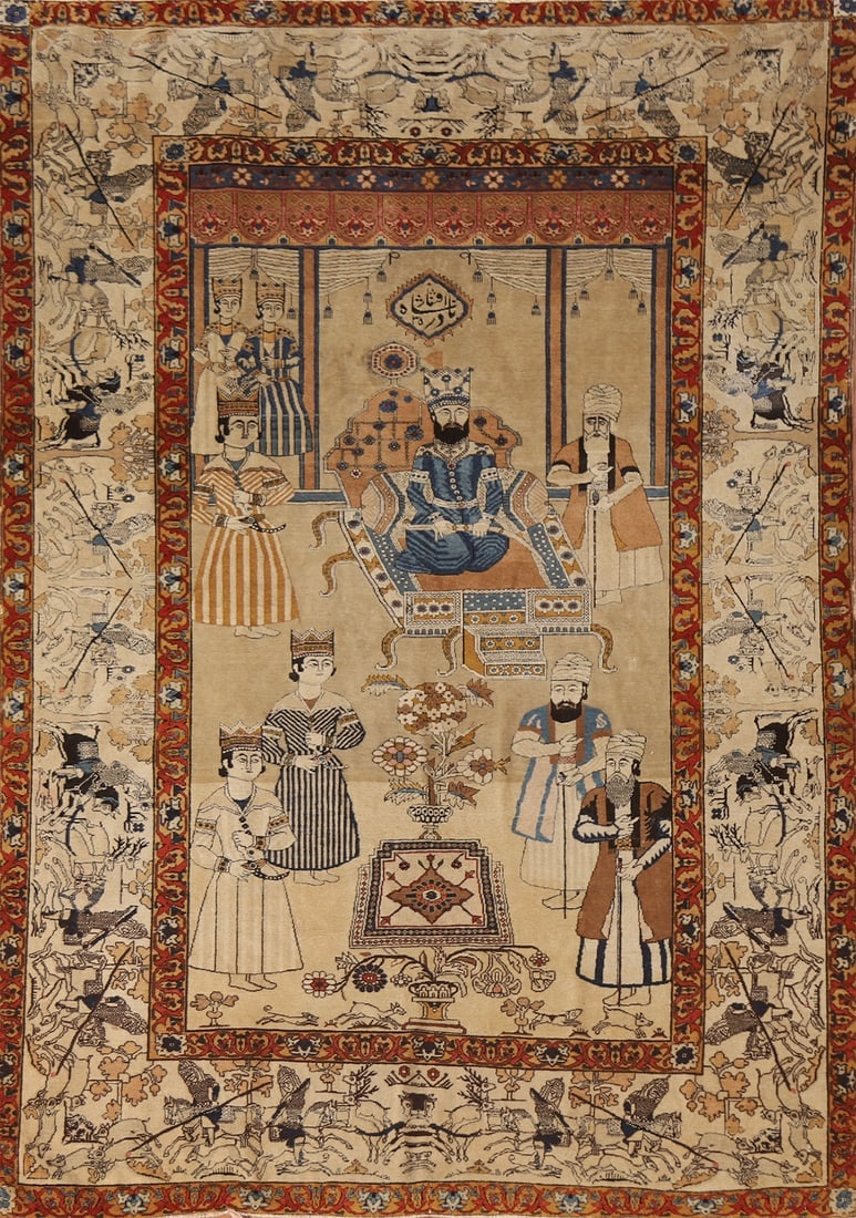 Pre-1900 Vegetable Dye Kashan Mohtasham Persian Rug 5x7 (1 of 20)