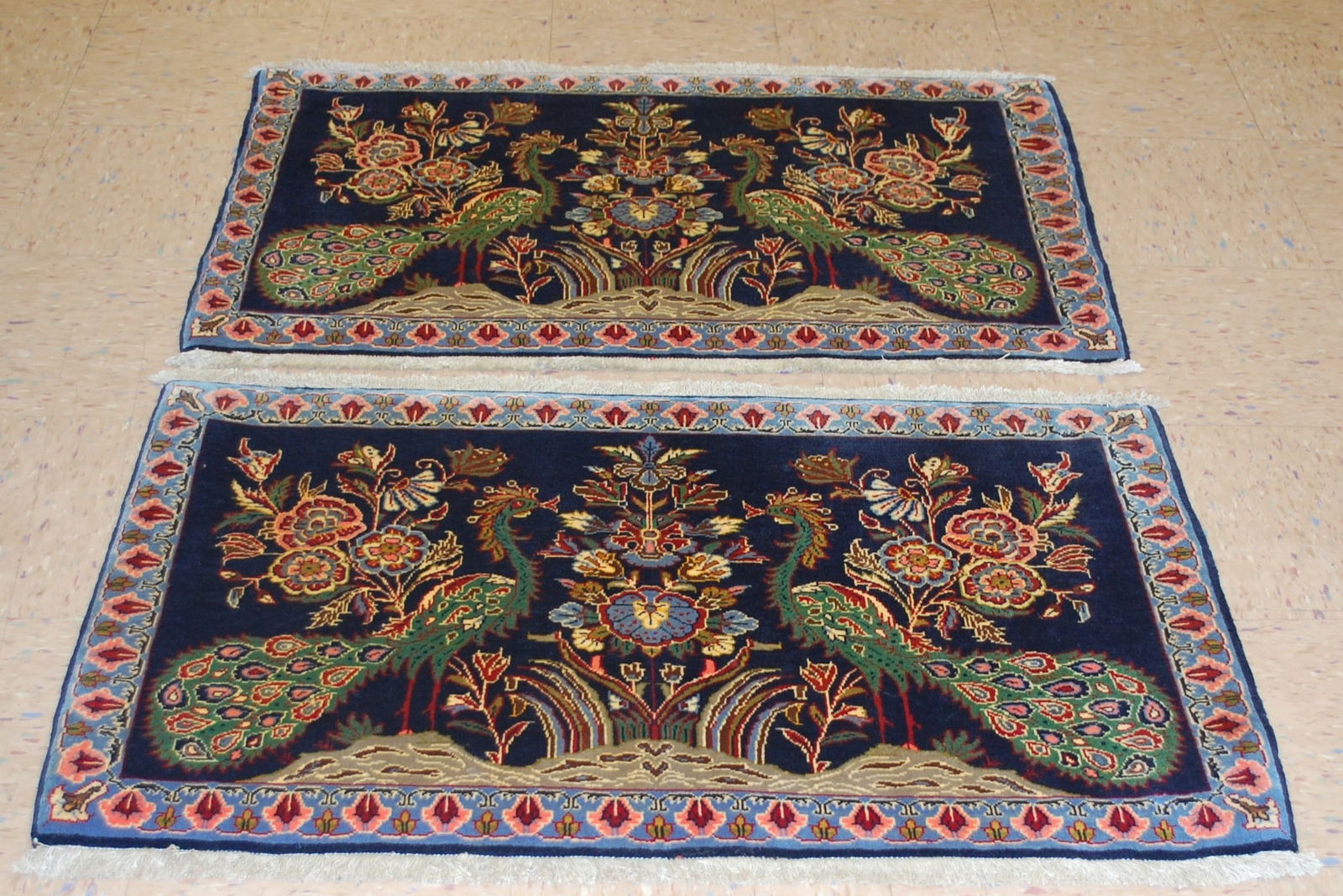 PAIR ,ANTIQUE PERSIAN KESHAN RUG 2' x 3'5" AND 2'1" X 3'4" (1 of 12)