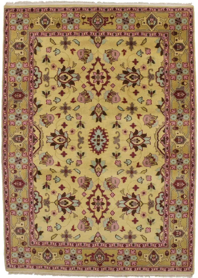 Buff Beige Floral 5'5X7'6 Oushak Chobi Oriental Rug (1 of 13)