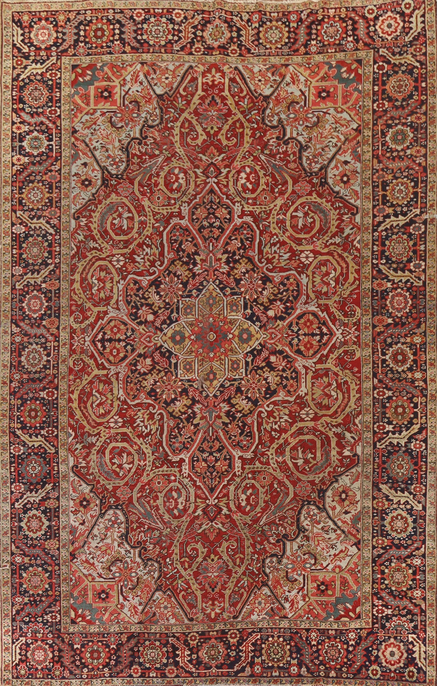 Pre-1900 Vegetable Dye Heriz Serapi Persian Area Rug 8x13 (1 of 20)