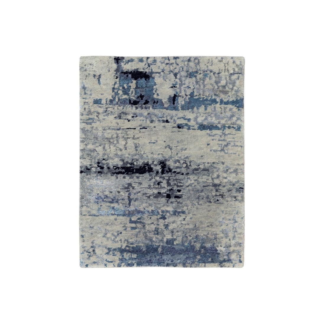 Abstract Design Hi-Low Pile Silver-Blue Hand Knotted Wool & Silk Rug (1 of 8)