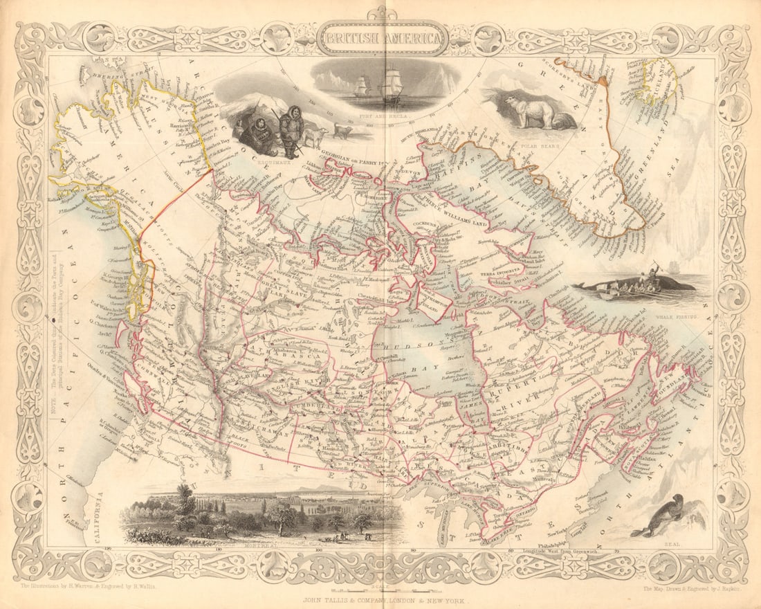 BRITISH AMERICA. Shows Hudson's Bay Company forts.Canada TALLIS/RAPKIN 1849 map: Title: BRITISH AMERICA. Shows Hudson's Bay Company forts.Canada TALLIS/RAPKIN 1849 map Description: British America'. The key indicates that the brown dots are forts and principal stations of the Huds