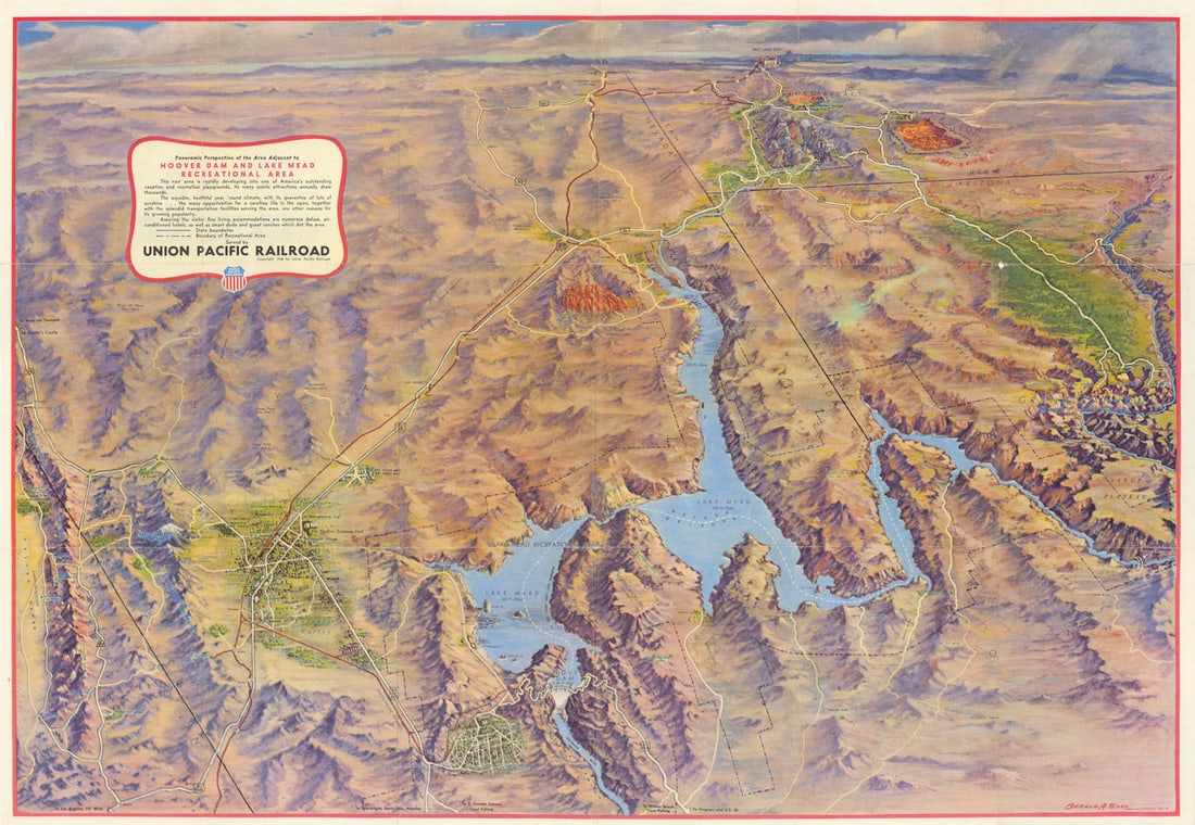 Las Vegas Hoover Dam & Lake Mead panoramic map. Bryce/Grand Canyon. Zion NP 1948 (1 of 1)