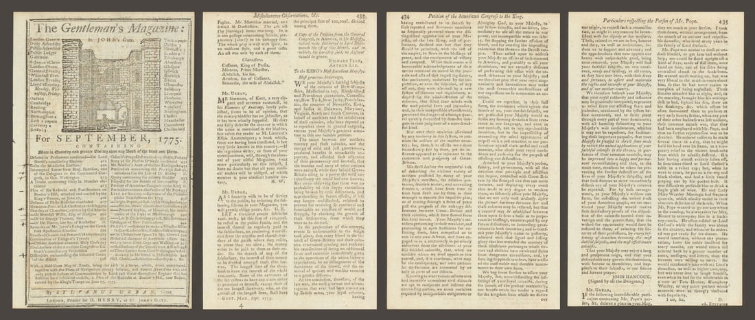 Olive Branch petition by Congress to George III. Printed in Gents Mag Sept 1775 (1 of 1)