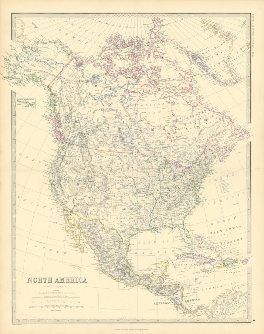 North America. United States Danish America Greenland 50x60cm. JOHNSTON 1876 map (1 of 1)
