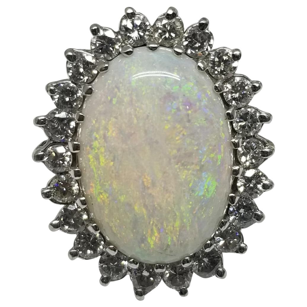 Vintage 14 Karat White Gold Fiery Oval Opal and Diamond Cocktail Ring (1 of 20)