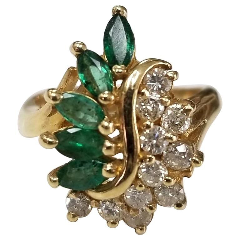 14 Karat Yellow Gold Emerald and Diamond Cluster Ring (1 of 20)