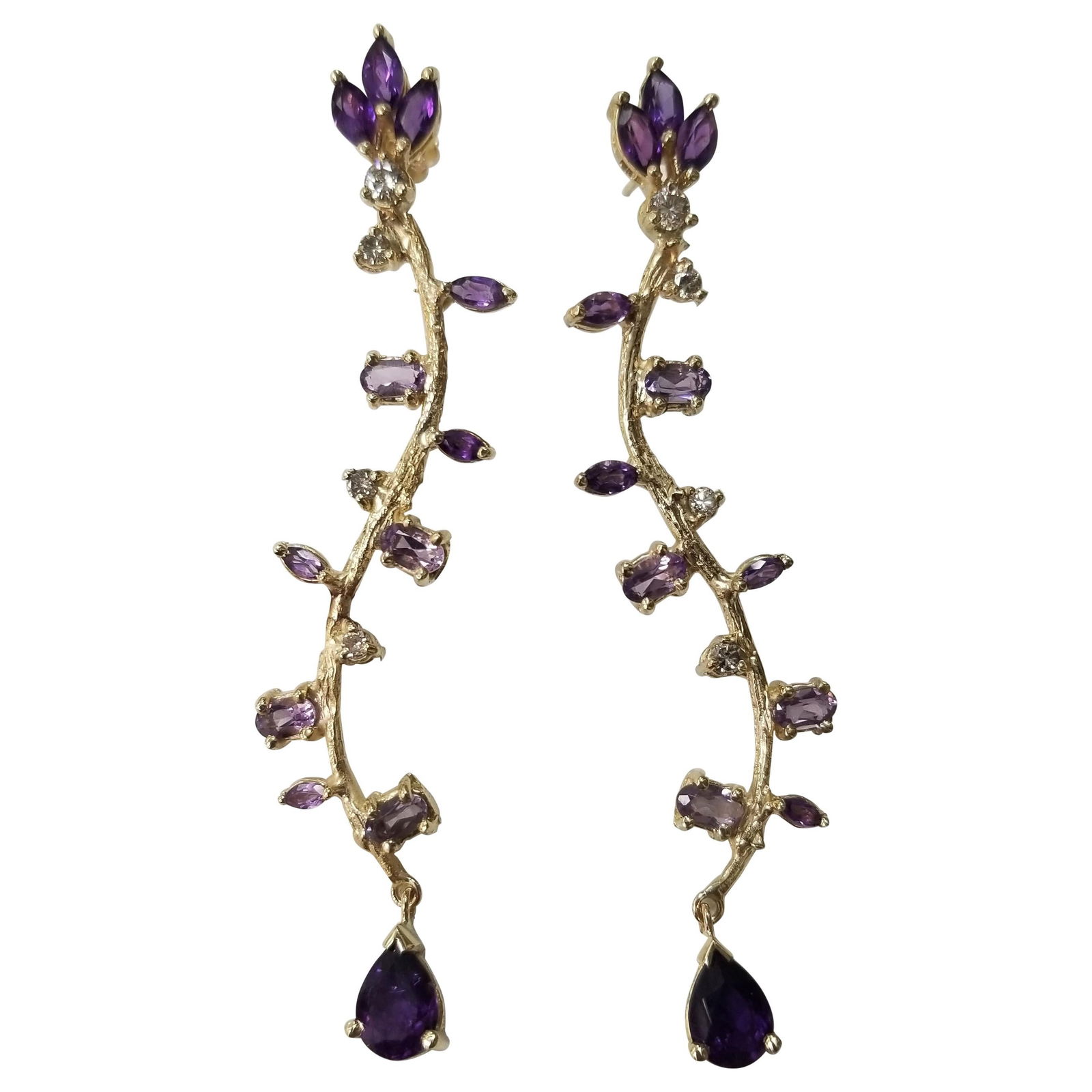 Gresha 14 Karat Yellow Gold Amethyst and Diamond Dangle Earrings (1 of 20)