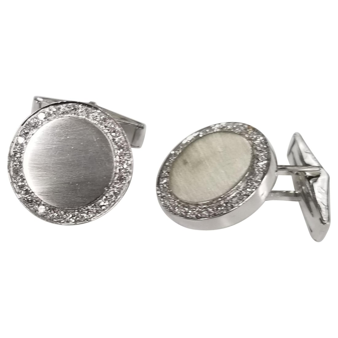 14 Karat White Gold 1.00 Carat Diamond Cufflinks with Brushed Finish (1 of 20)