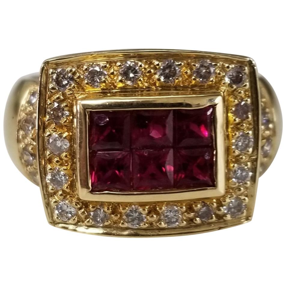 14 Karat Yellow Gold Ruby and Diamond Ring Princess Cut Invisible Set (1 of 20)