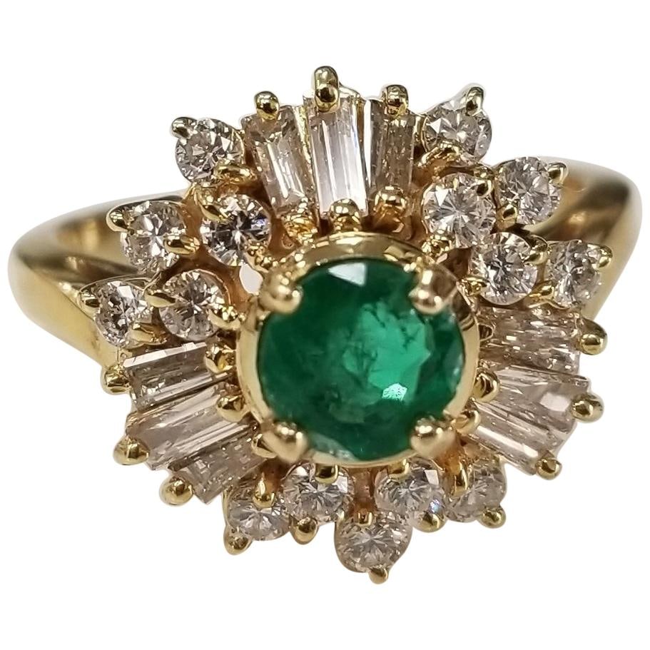 14 Karat Yellow Gold Emerald and Diamond Cluster Ring (1 of 20)