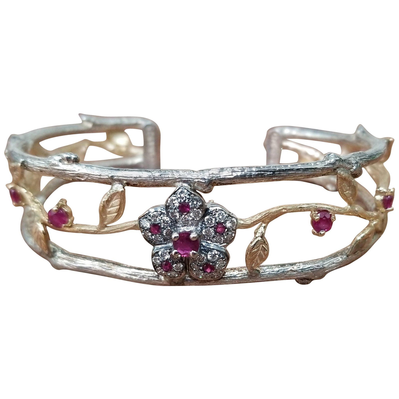 14 Karat Yellow Gold and Silver Ruby and Diamond Cuff (1 of 20)